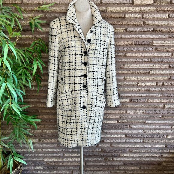 Marvin Richards Vintage Cream and Black Windowpane Plaid Tweed Coat Size 10 - Picture 12 of 12